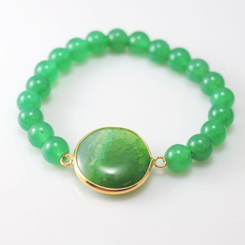 Green Aventurine Bracelet with Agate Pendant Piece Gemstone jewelry