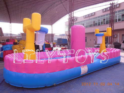 Safe Outdoor Inflatable Playground Slide , Fireproof Pvc Inflatable Basketball Court