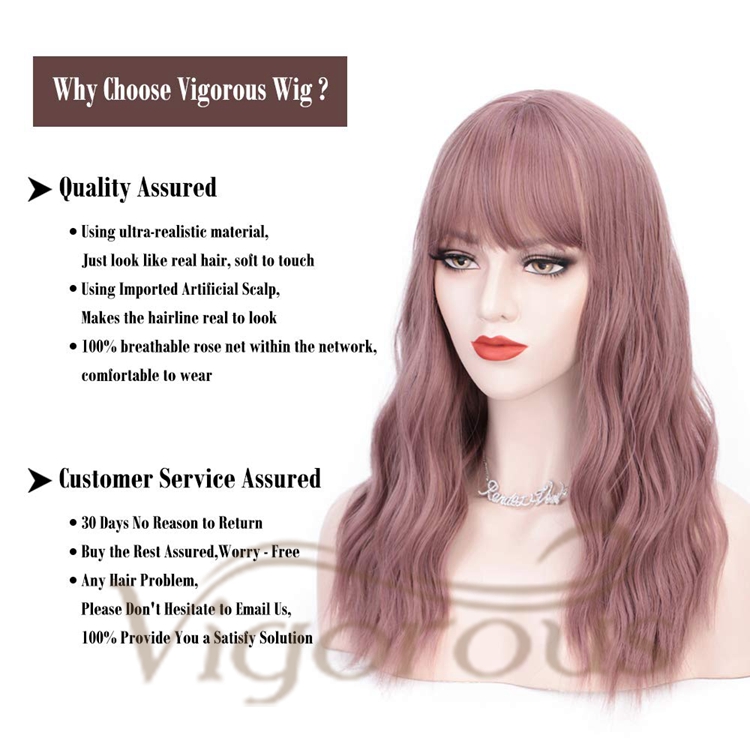 Vigorous Hot Selling Cheap Price Long Body Wave With Neat Bangs Pink High Temperature Fiber For Black Women Synthetic Hair Wigs