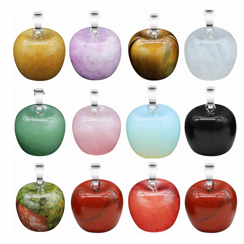 Cherry Quartz de 20 mm Gemstone Apple Patse Keychain con 7 Chakra Cadena