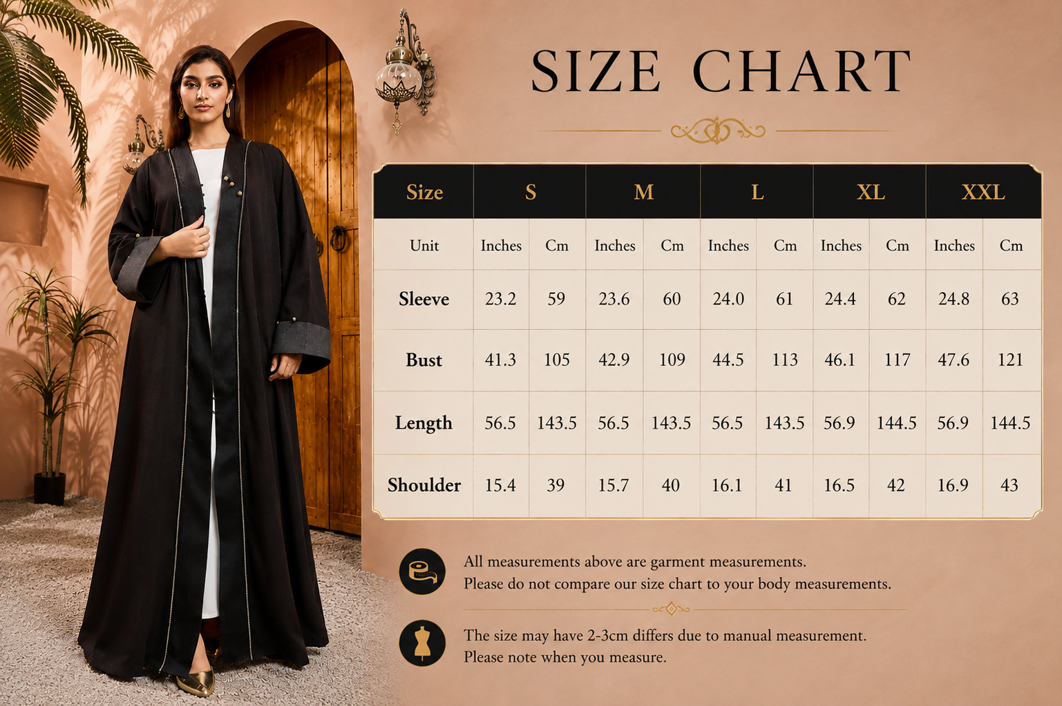 Abaya مدرن مشکی باز با تزئینات نقره ای Modern Black Open Abaya with Silver Trim