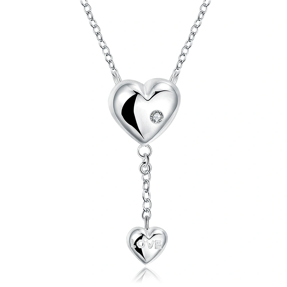 Wholesale Top Selling Simple Vogue Jewelry Romantic Gift Double Heart Pendant Necklace Jewelry