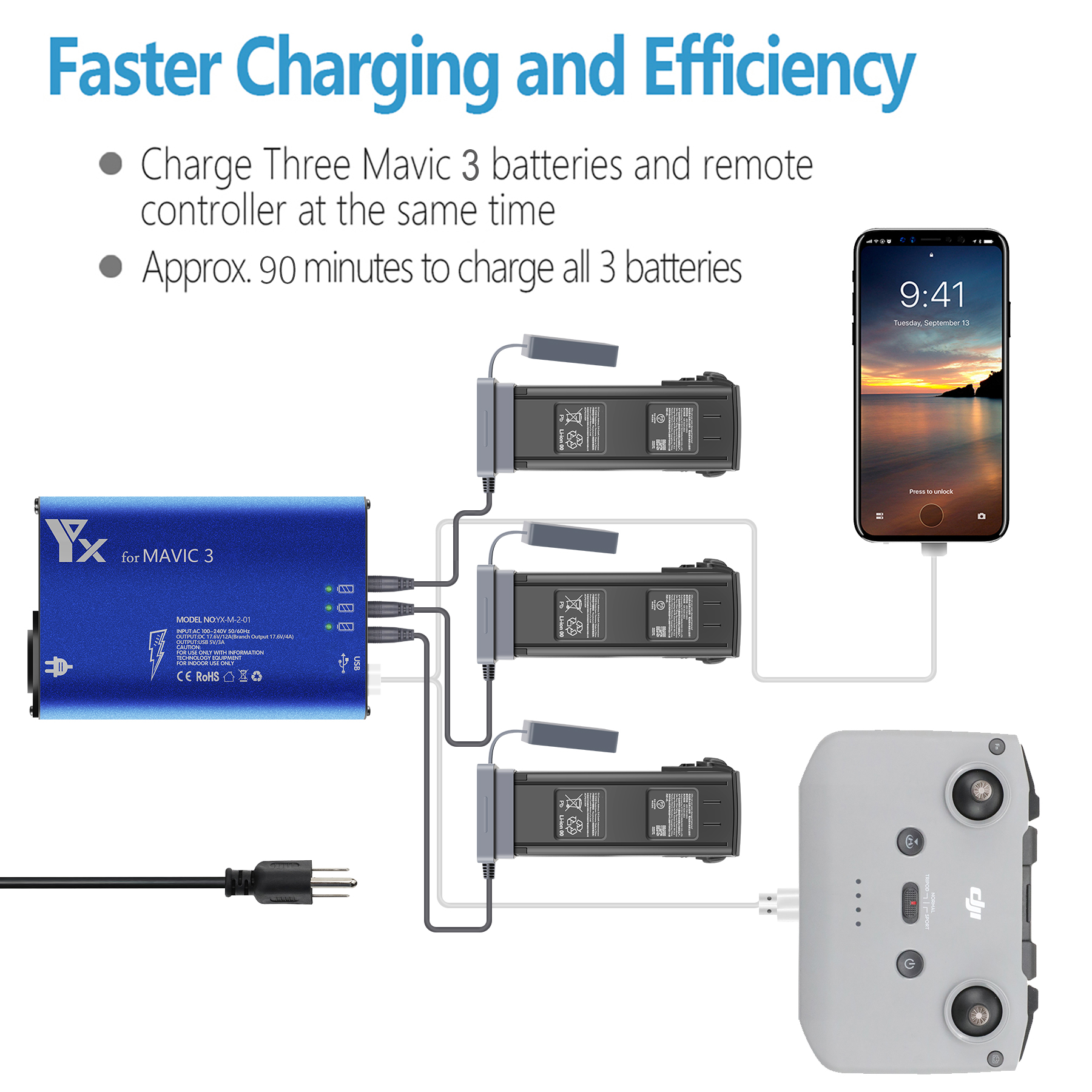 Mavic 3 Battery Charger Drone Flight Batteries Intelligent Fast Charging Hub for DJI Mavic 3 Accessories