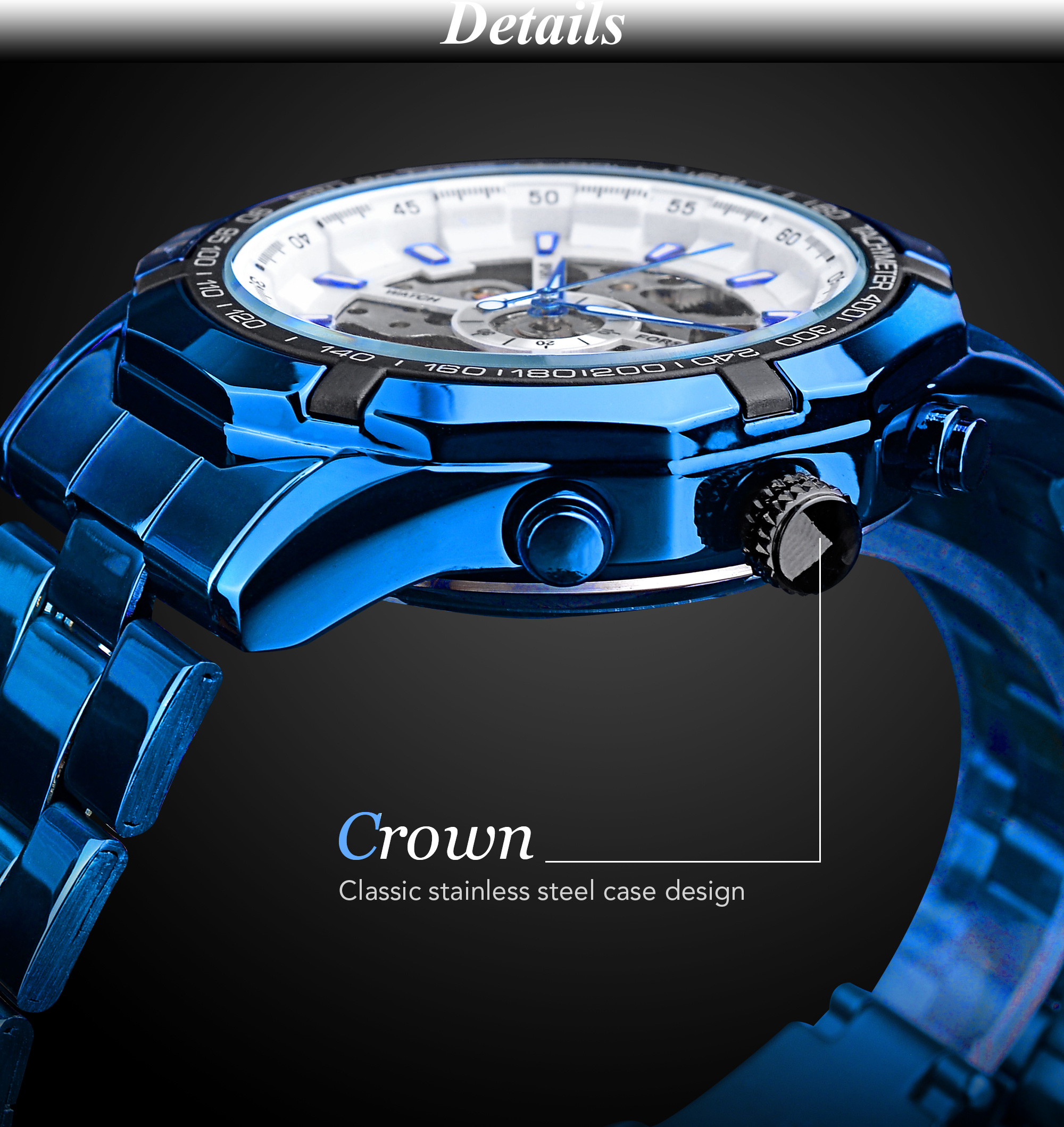 Forsining Blue Design Stainless Steel Men Mechanical Automatic Wrist Watches Top Brand Luxury Military Sport Male Clock