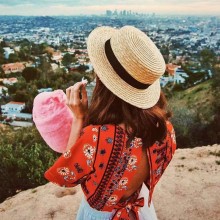 Fashion girls traveling wheat straw boater hat