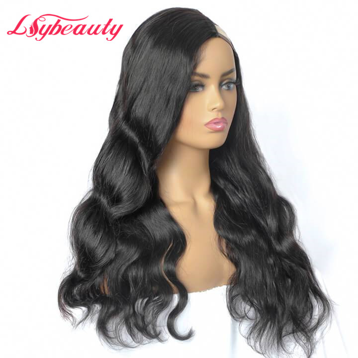 Lsy Beauty Hot Selling Side Part Indian Body Wave U Part Wig With Clips Natural Human Hair Wigs Blended With Natural Hair