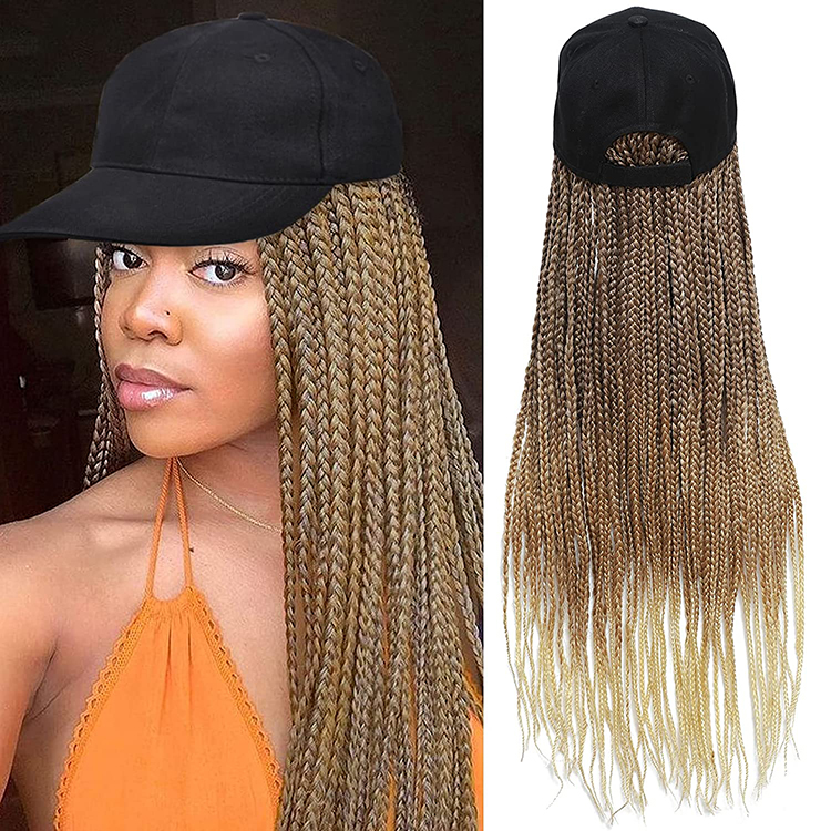 DropShipping Synthetic Long Hand Braid Hair Baseball Cap Wigs 24 Inch Women Wig Hats Hair Extensions