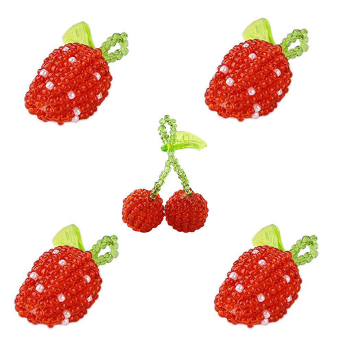 Moda mujer dulce con cuentas colgante de fruta tejiendo cereza fresa hoja verde fruta pendientes DIY Accesorios