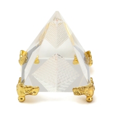 Quartz Crystal Glass Pyramid with Metal Stand - Egyptian Meditation Pyramid