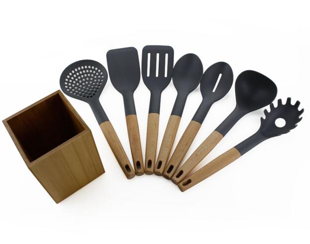 7PCS Ustensiles de cuisine en nylon avec support de cuisine