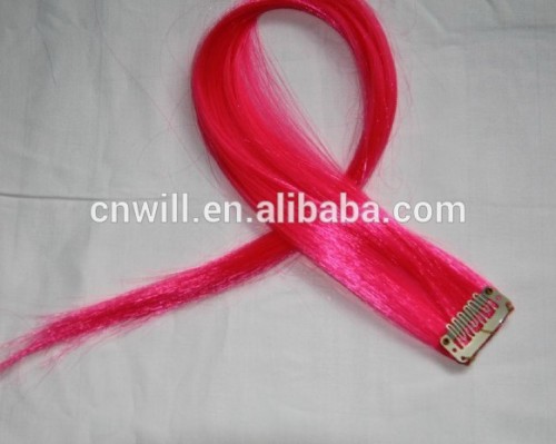 Fashionable colorful synthetic clip in hair extension pink hair synthetic clip in hair extension single clip in synthetic hair