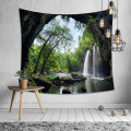 Höhle Tapisserie Wandbehang Wald Stein Wasserfall Grün Natur Wandteppich für Wohnzimmer Schlafzimmer Wohnheim Wohnkultur