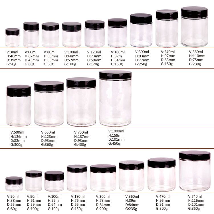 Wholesale custom empty 1oz 6oz 10oz 16oz 32oz airtight Straight Sided food container glass jar with metal screw top lid