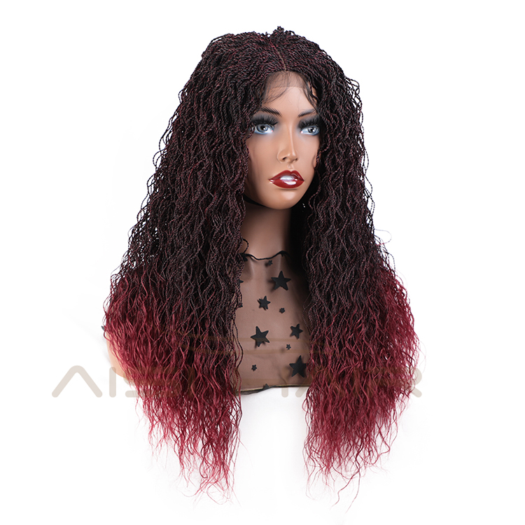 Aisi Hair Wholesale Senegalese Twist Braided Ombre Red Swiss Lace Wigs Long Braided Lace Frontal Wigs For Black White Women