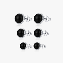 925 Sterling Silver Black Agate Stud Earrings - Hypoallergenic Jewelry for Women