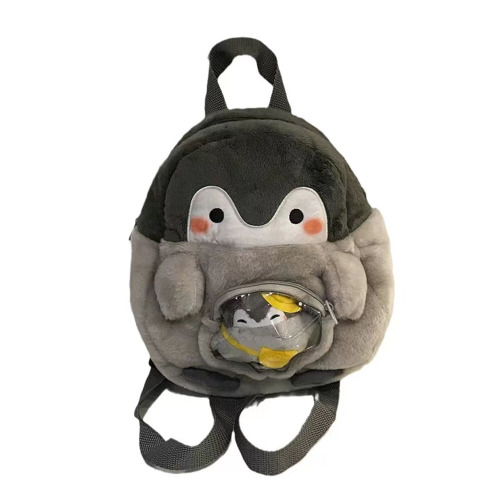 Cute little black grey penguin stuffed backpack