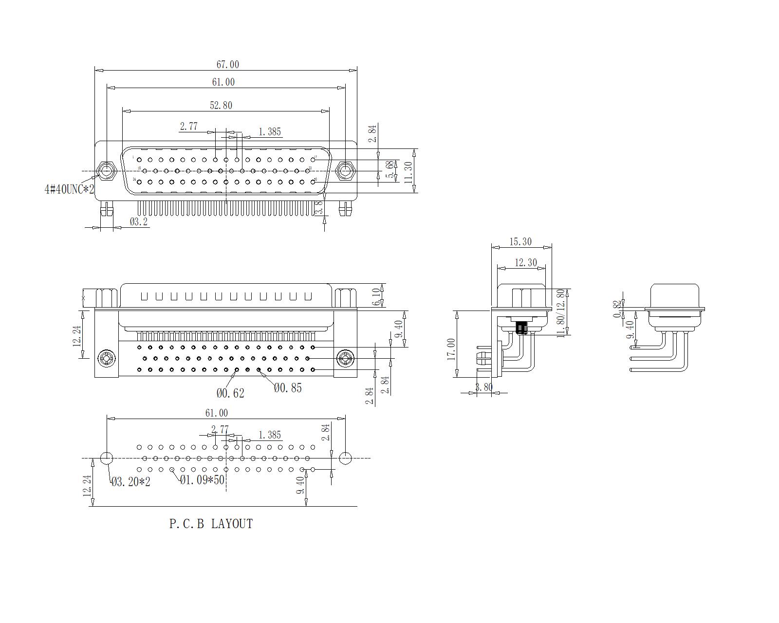 MHDR04-MXXXX D-SUB R A MALE MACHINE PIN9.4mm 50 Pin