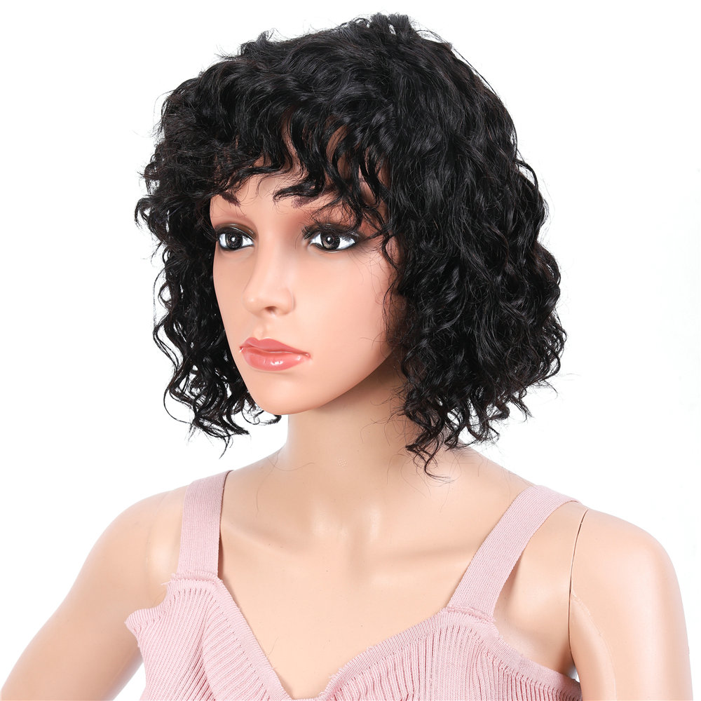 Natural Human Hair Wigs, Water wave Bob curly Wigs Human Hair machine made wig