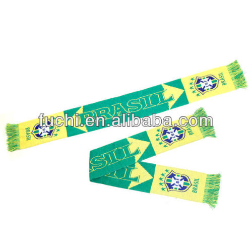 World Cup 2014 Scarf 100% Acrylic Knitting Football Fan Scarf with Brazil Flag Brazil Flag Scarf