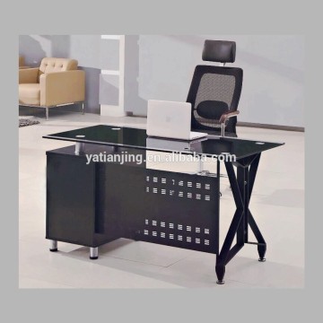 Metal frame tempered glass black writing desk