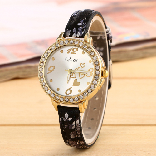 Percetakan Kulit Rhinestone Watch for Women