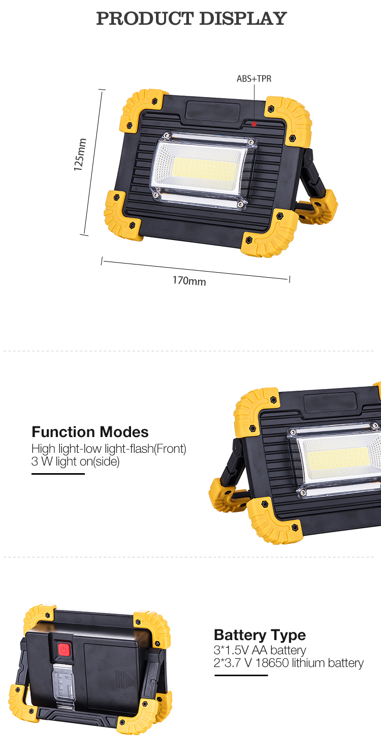 Portable USB Rechargeable Work lights 300 Lumen Waterproof Car Repair inspection COB led Working Lights With power bank