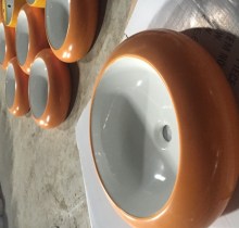 yellow painting design round commercial rest room basin