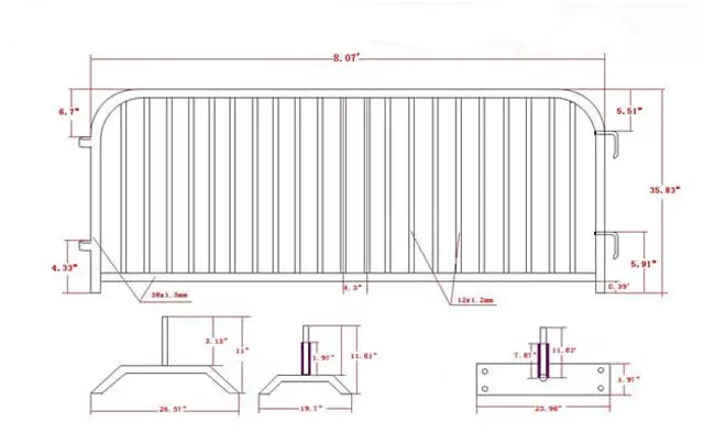 2.300 Mtr Wide X 1.100 Mtr High Hot Dipped Galvanized Pedestrian Barrier / Crowd Control Barrier.