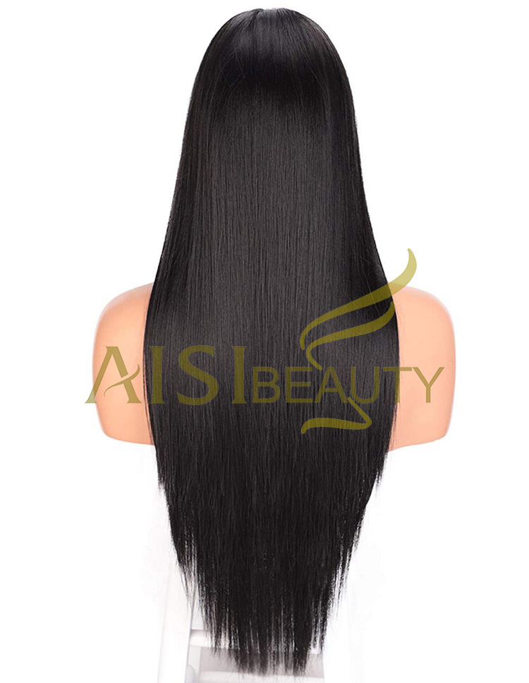 Aisi Beauty High Quality Vendor Cheap Long Straight Natural Black Wig Swiss Lace Synthetic Hair For Black Women Lace Front Wig
