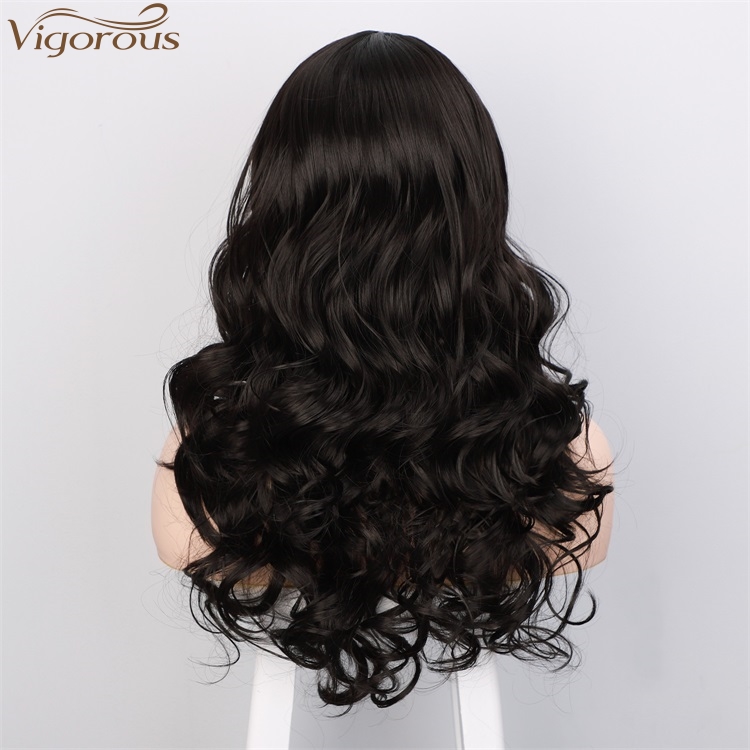 Vigorous Long Black Wavy Wig Synthetic Wave Wigs for Black Women Natural Middle Part Wigs Heat Resistant Hair Wholesale