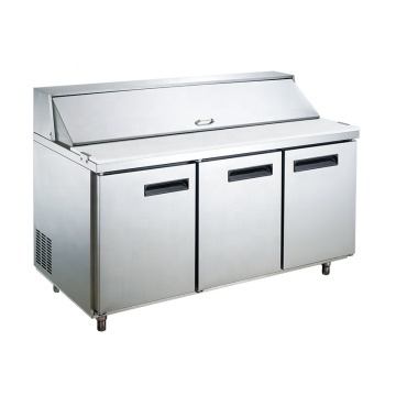 60in 3 Door Pizza Fridge: Air Cooling Preparation Refrigerator for Toppings and Freezing