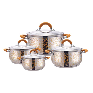 8-piece orange cooking pot with heat-resistant handle