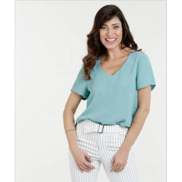 Camicette a maniche corte in chiffon Top estivi con scollo a V femminili