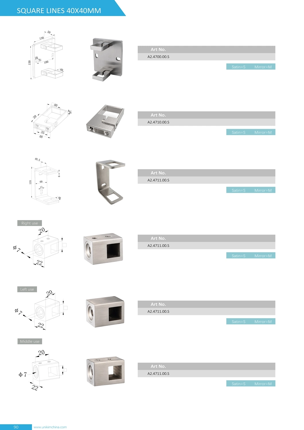 Factory Square Stainless Steel Ajustable Handrail Bracket for Stairs