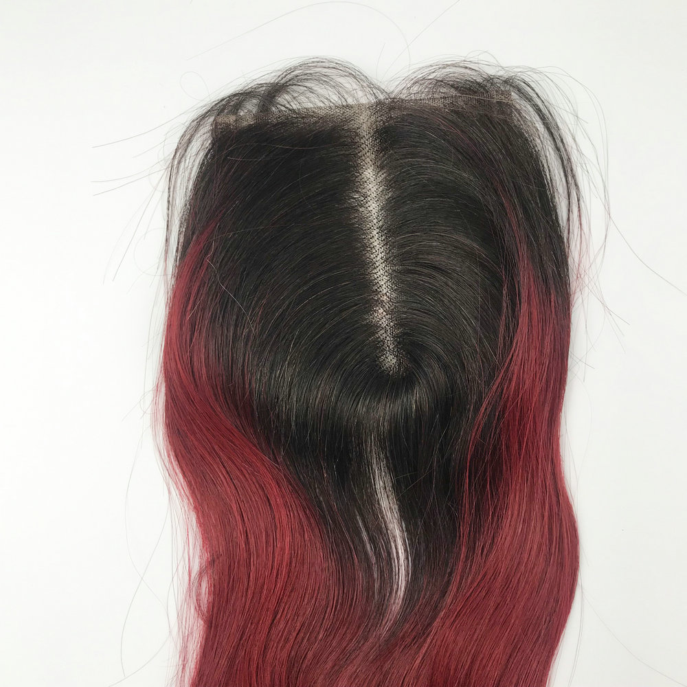 Ombre color hair weave virgin hair lace closure frontal red human hair weave