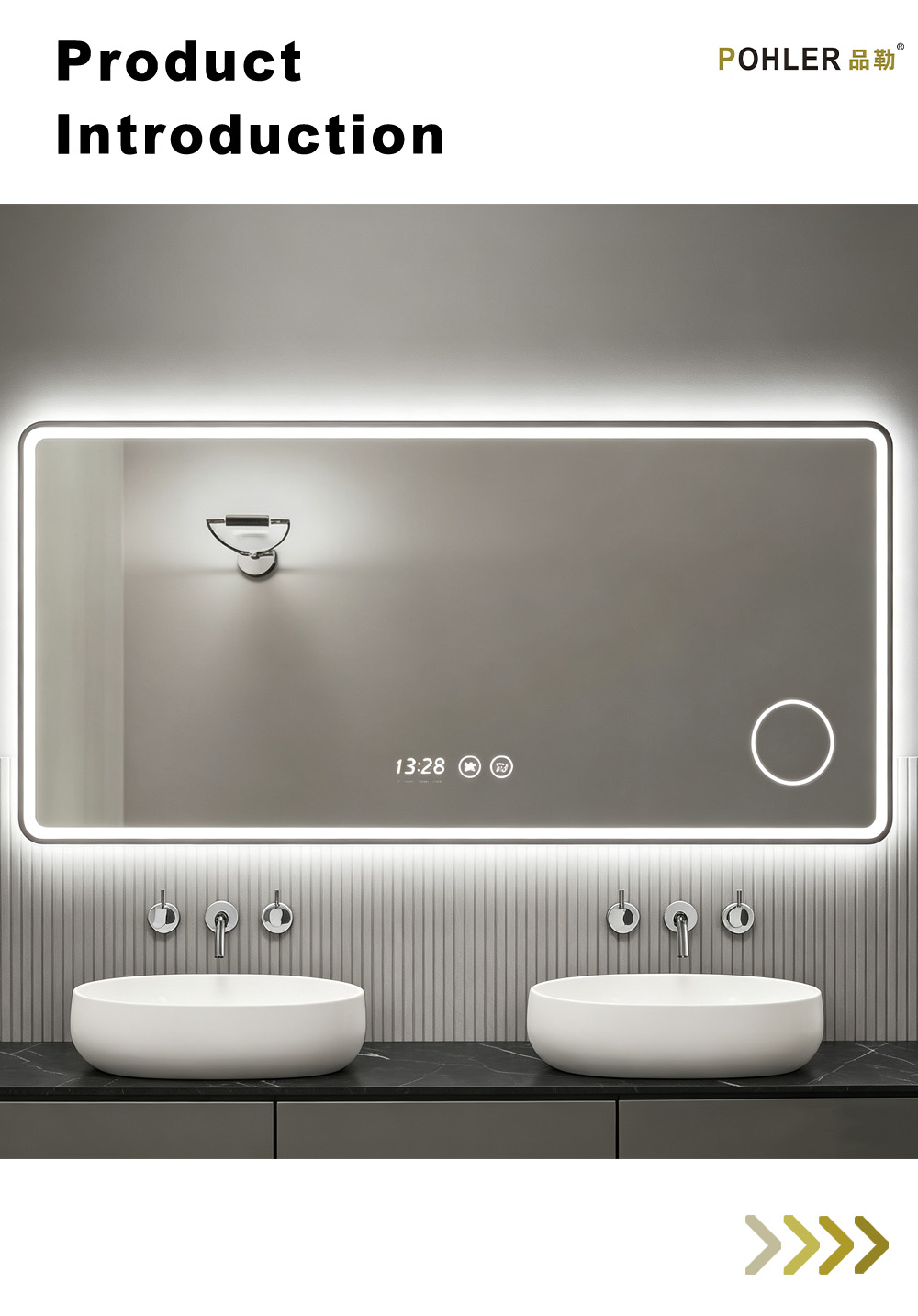 D019 Прямоугольное светодиодное зеркало для ванной комнаты с лупой Z D019 Rectangular LED Bathroom Mirror with Magnifier Z
