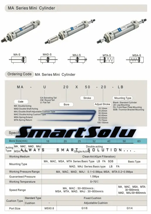 Ma Full Stainless Steel Mini Double Acting Pneumatic Air Cylinder