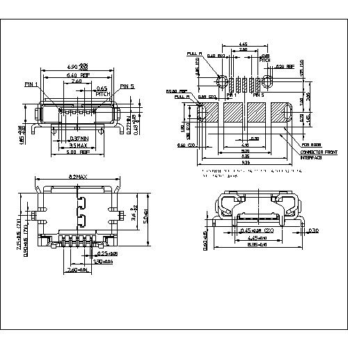 MUFM19 MICRO USB AB EJECTOR TYPE RECEPTACLE 4SHELL DIP(8.35mm+4.45mm)