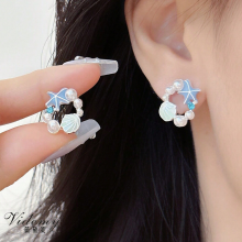 Elegant Starfish Shell Pearl Earrings