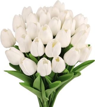 White Artificial Tulip Flowers for Wedding Decoration and Holiday Bouquets