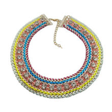 Multi-coloured woven pastel statement necklace