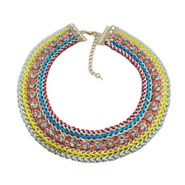 Multi-coloured woven pastel statement necklace