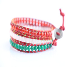 Handmade Crafts crystal bead retro leather wrap bracelets women trendy