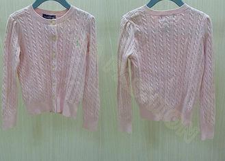 Crew Neck Cable Knit Pink Buttons Up Kids Holiday Sweaters