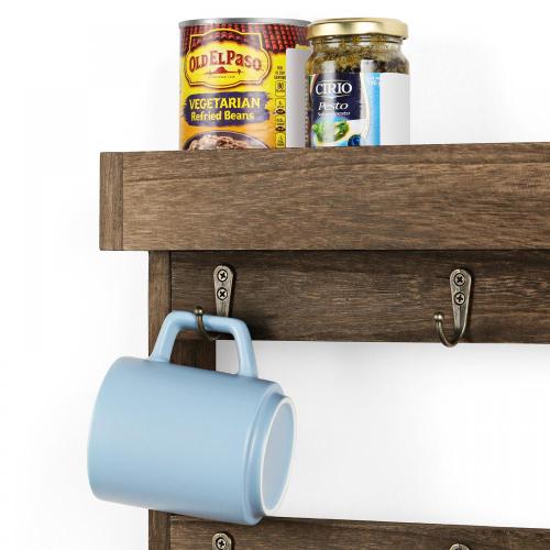 Wooden Wall Mounted Mug Rack with Hooks