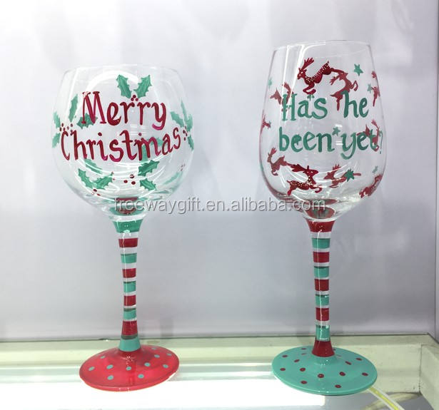 hand painted colored 500ML colored glass goblet red wine glasses set