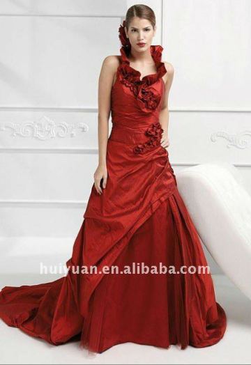 red taffeta sleeveless bridesmaids dresses