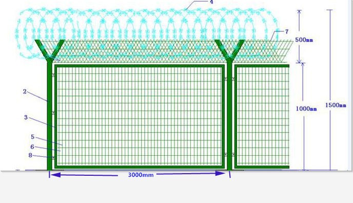 PVC -verzinktes Sicherheitsdrahtnetzzaun Metallsicherheitszaun