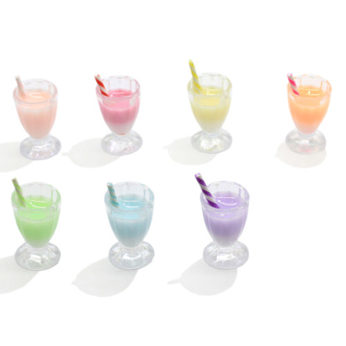 100PCS Colorful Dollhouse Miniature 3D Resin Milk Tea Juice Cup Plays Resin Craft Charms For Diy Craft Making