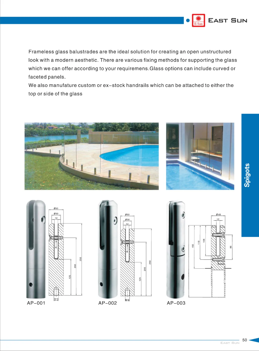 Frameless Glass Balustrade Pool Fencing Spigot (AP-007)  